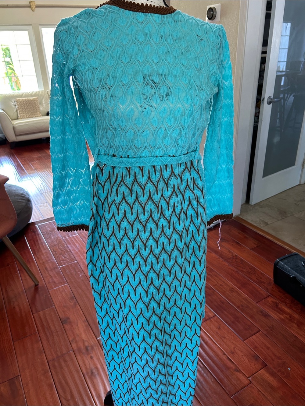 Long Sleeve Turquoise Patterned Maxi Dress